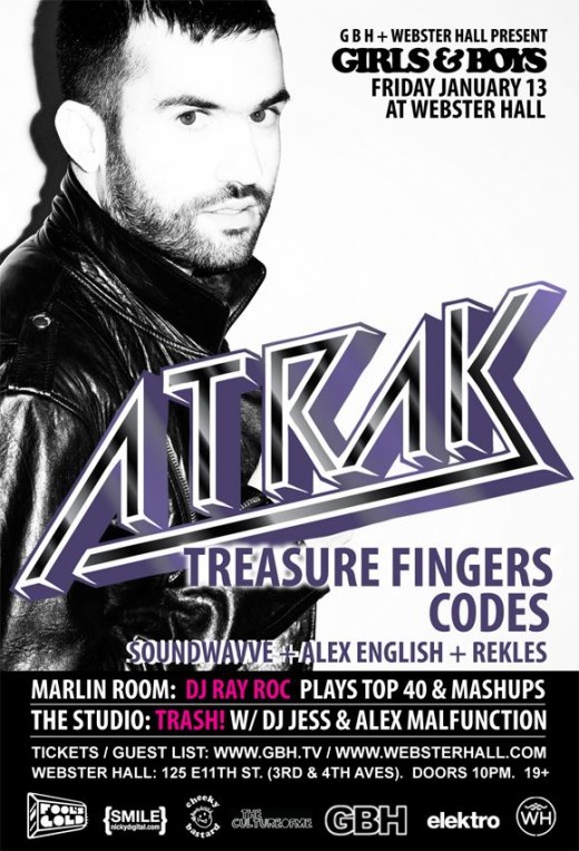 A-TRAK Treasure Fingers Codes Friday January 13 at Webster Hall girls & boys